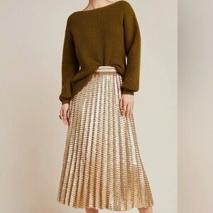 Anthropologie Maeve Natalia Gold Sequin Midi Skirt NWT size 2